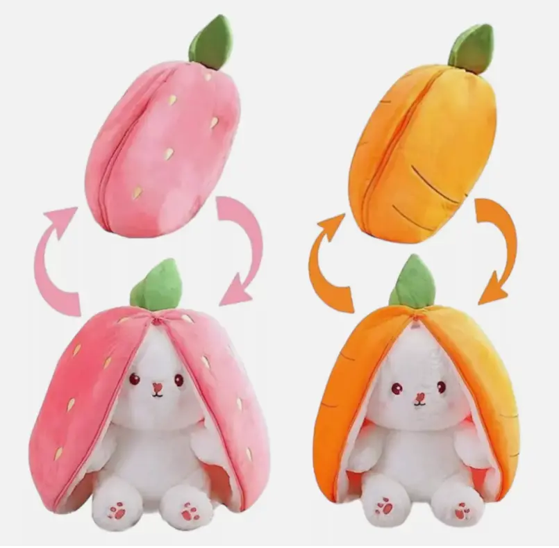 peluche lapin FRAISE ou CAROTTE REVERSIBLE ENFANT TAILLE 20 CM